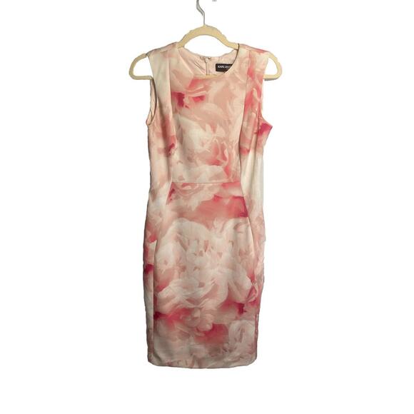 Karl Lagerfeld Sleeveless Pink Floral Abstract Sheath Dress Stretch Lined Size 4 - Picture 1 of 4